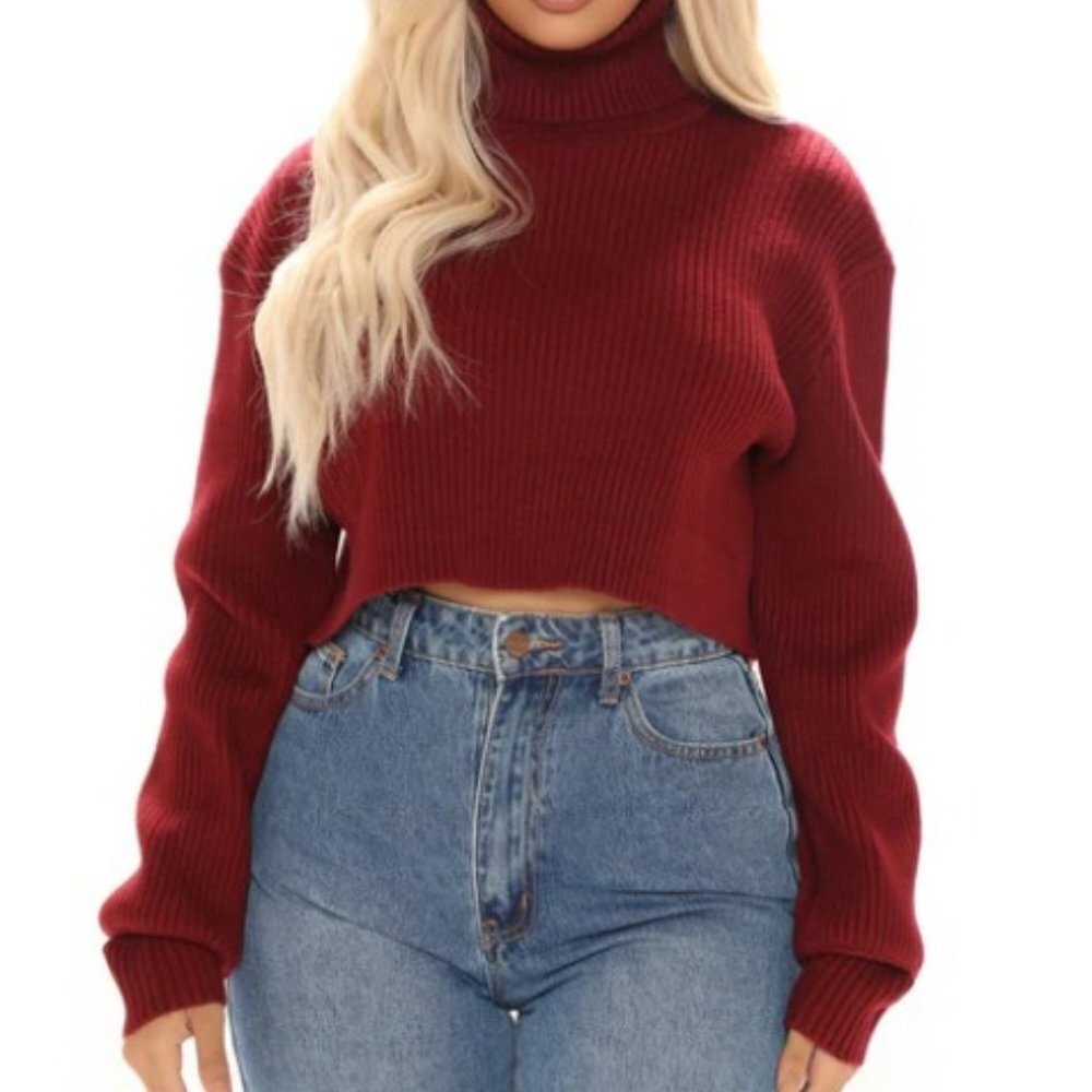 FN | Cropped Turtleneck Sweater | Burgundy | Size S​​
